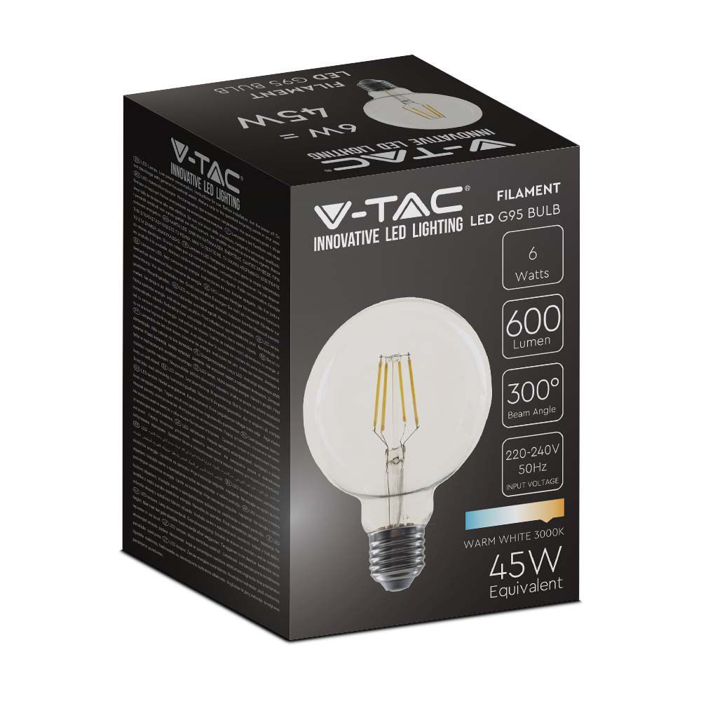 LED Bol E27 G95 Filament V-TAC 6W DESIGN 2 VT-1887