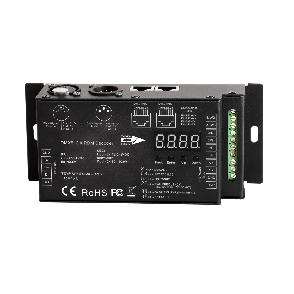 CLAREO DMX 512 5x8A Interface - Voeding 12/24Vdc