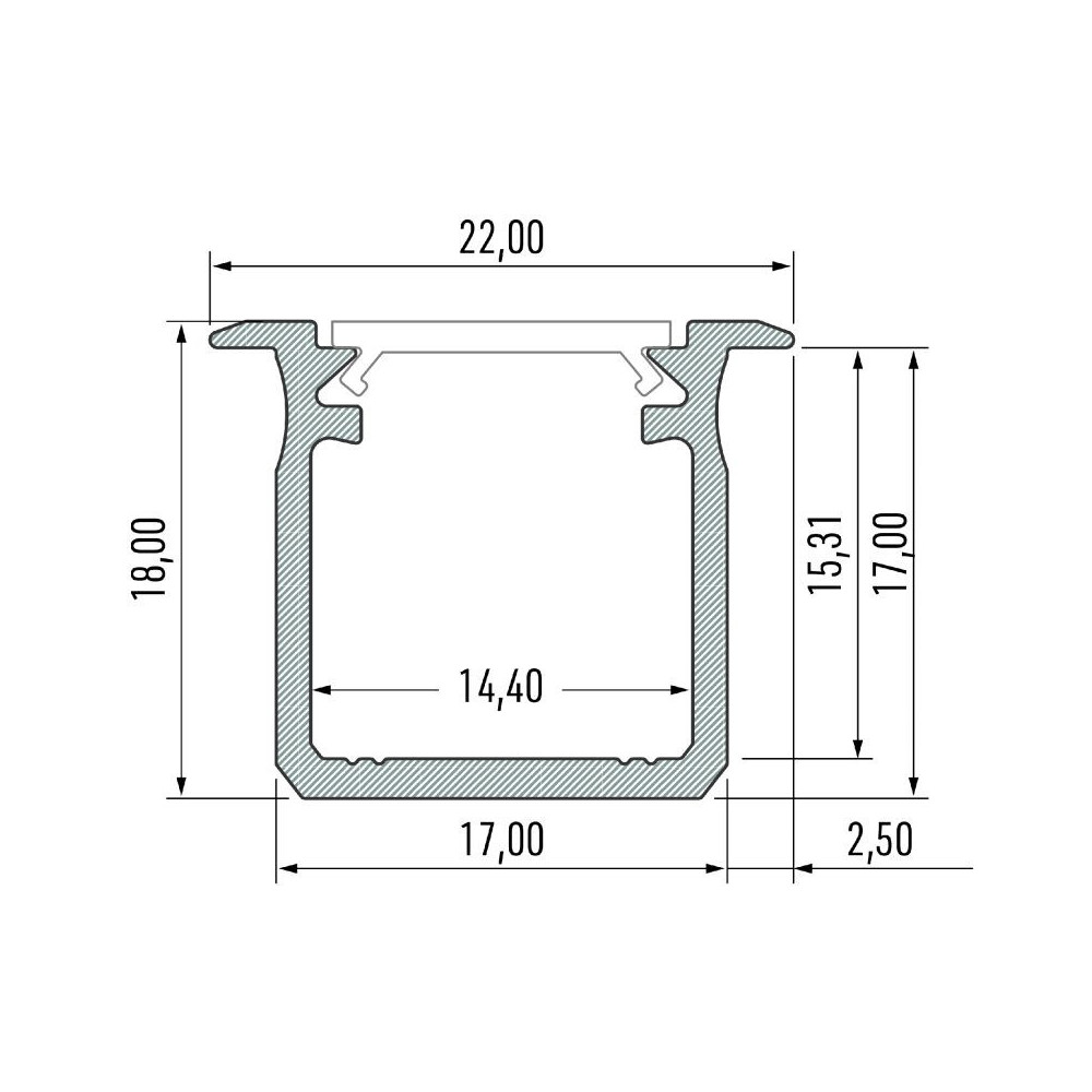 Inbouw aluminium profiel CLAREO 17x18 2m ADVANCE
